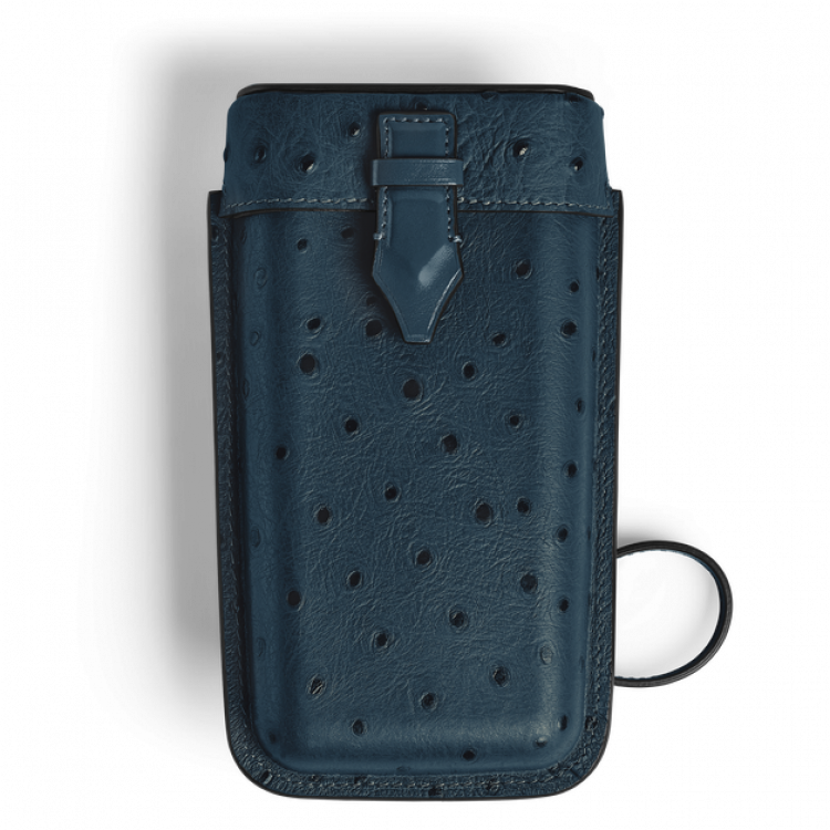 &Eacute;tui Multifonction Plume avec Bandouli&egrave;re en Cuir Emboss&eacute; Autruche