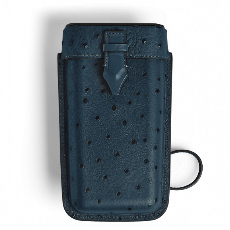 Étui Multifonction Plume avec Bandoulière en Cuir Embossé Autruche