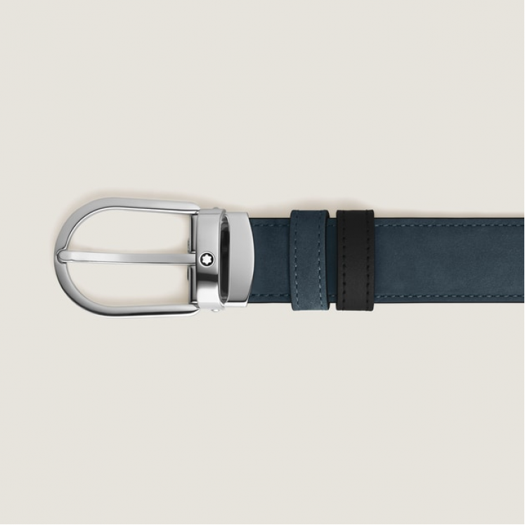 Ceinture réversible à boucle fer à cheval de 30 mm en cuir bleu velours/noir