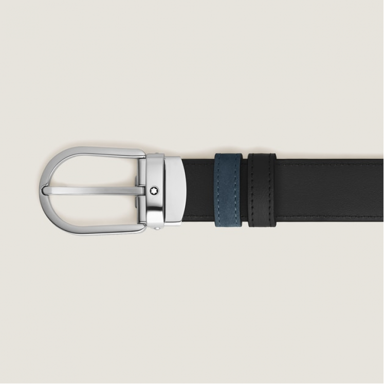 Ceinture réversible à boucle fer à cheval de 30 mm en cuir bleu velours/noir