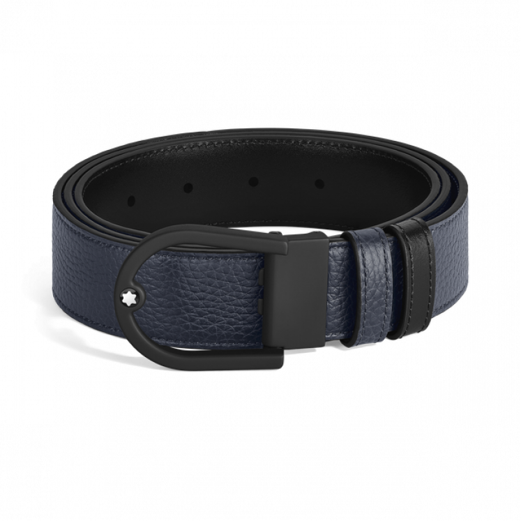 Ceinture réversible boucle fer à cheval de 35 mm en cuir bleu nuit/noir