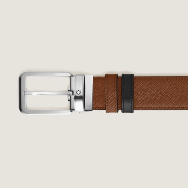 Ceinture réversible à boucle rectangulaire de 35 mm en cuir fauve/noir