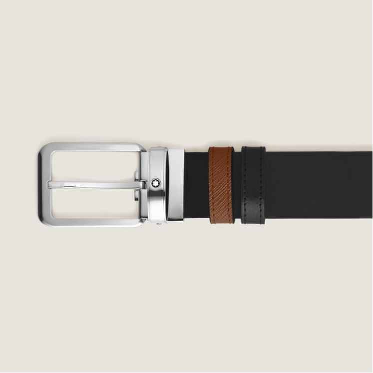 Ceinture réversible à boucle rectangulaire de 35 mm en cuir fauve/noir