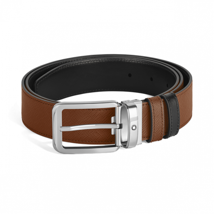 Ceinture réversible à boucle rectangulaire de 35 mm en cuir fauve/noir