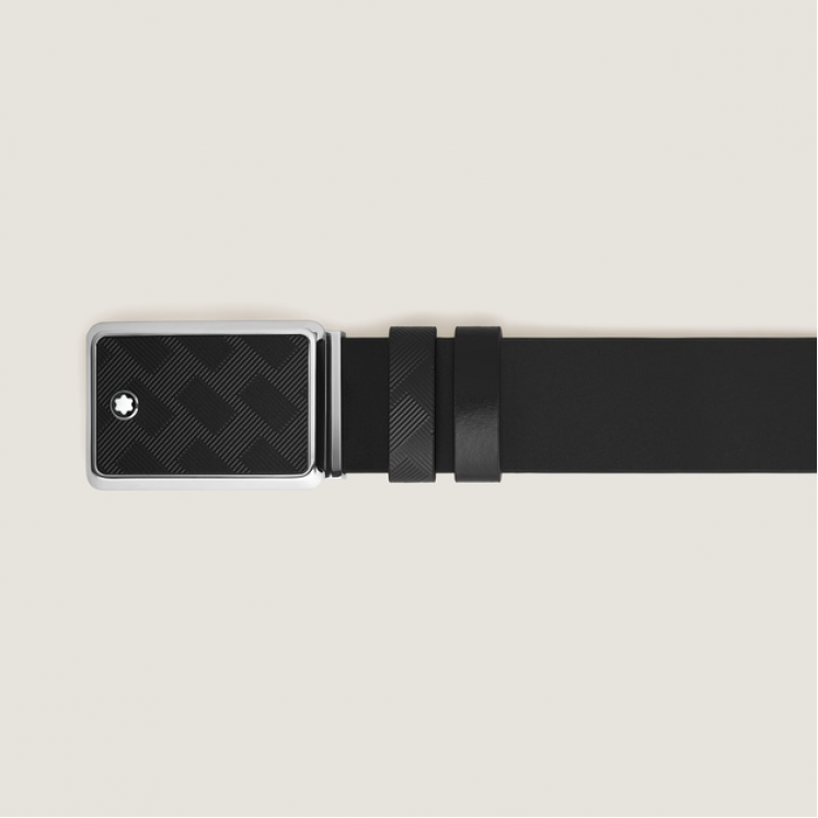 Ceinture réversible boucle plaque en marqueterie de 30 mm en cuir noir/noir