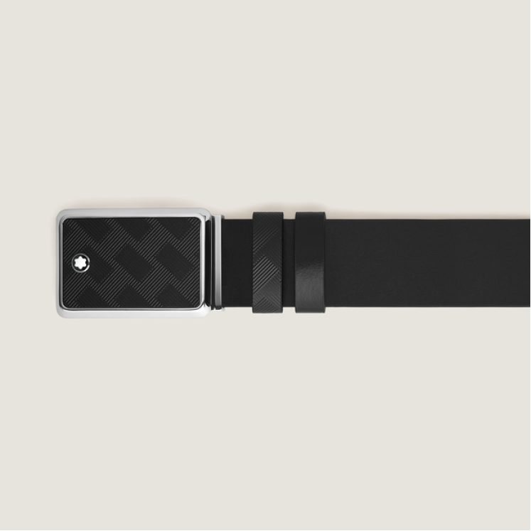Ceinture réversible boucle plaque en marqueterie de 30 mm en cuir noir/noir