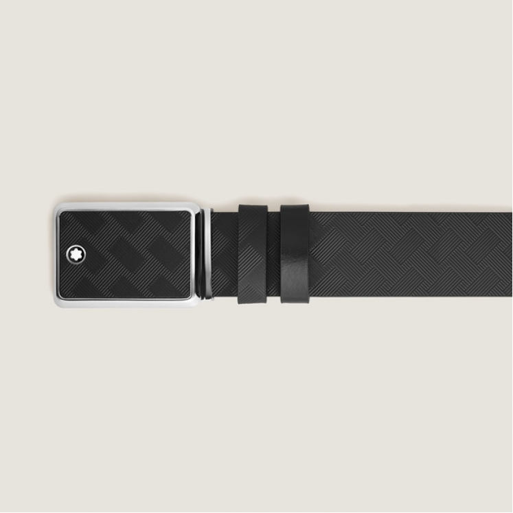 Ceinture réversible boucle plaque en marqueterie de 30 mm en cuir noir/noir