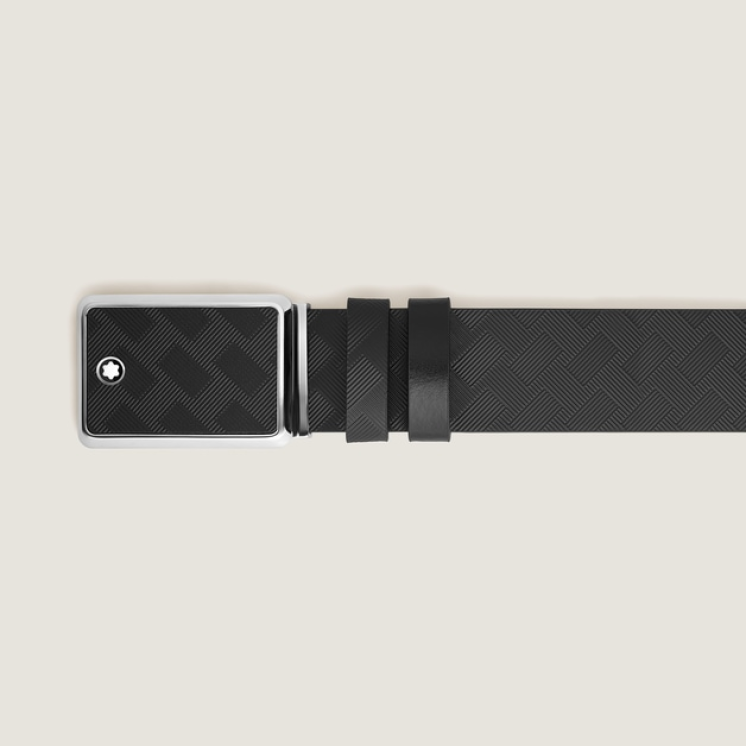Ceinture réversible boucle plaque en marqueterie de 30 mm en cuir noir/noir