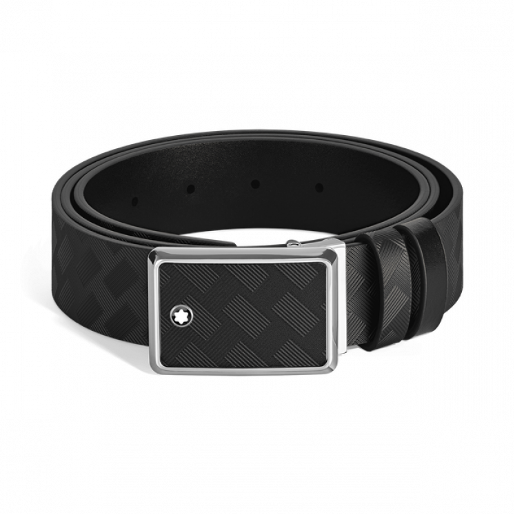 Ceinture réversible boucle plaque en marqueterie de 30 mm en cuir noir/noir