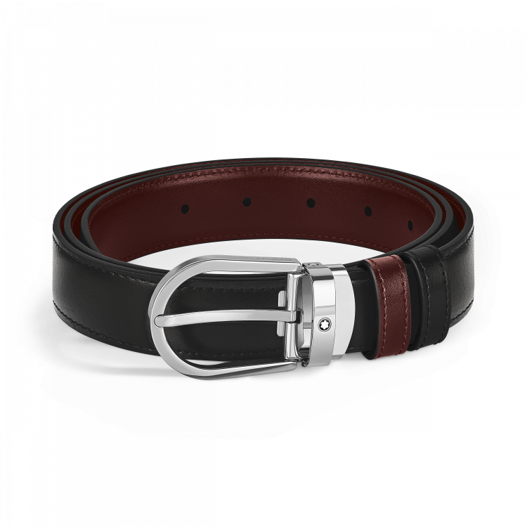 Ceinture réversible à boucle fer à cheval de 30 mm en cuir noir/bordeaux