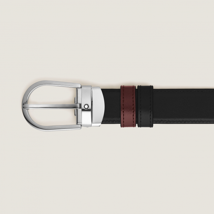 Ceinture réversible à boucle fer à cheval de 30 mm en cuir noir/bordeaux