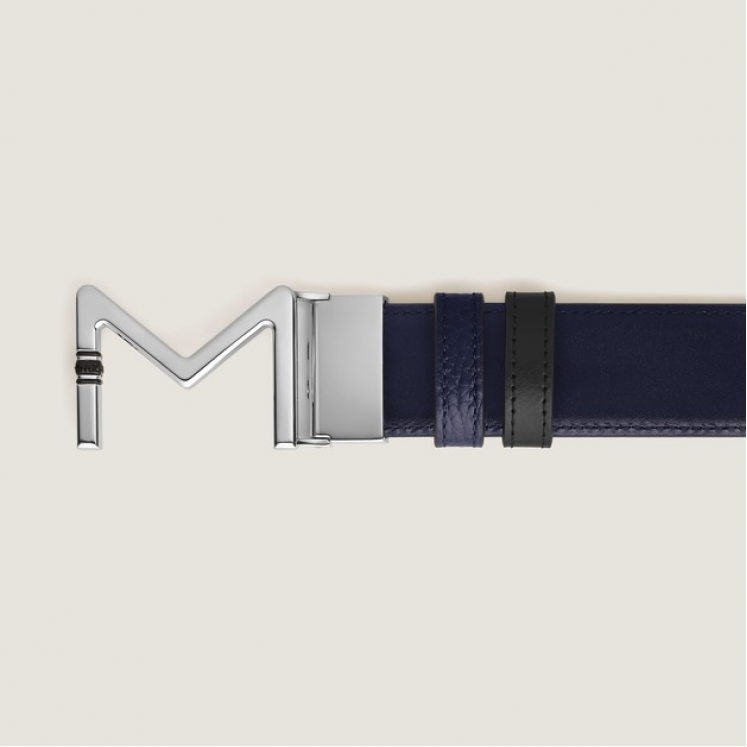 Ceinture réversible boucle Meisterstück de 35 mm en cuir bleu nuit/noir