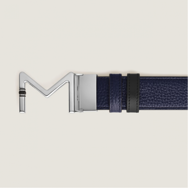 Ceinture réversible boucle Meisterstück de 35 mm en cuir bleu nuit/noir