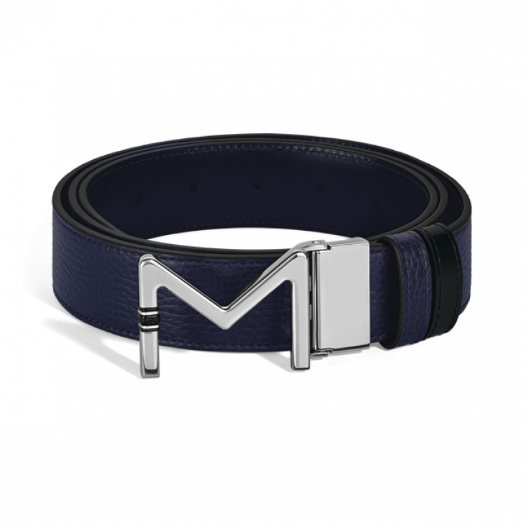 Ceinture réversible boucle Meisterstück de 35 mm en cuir bleu nuit/noir