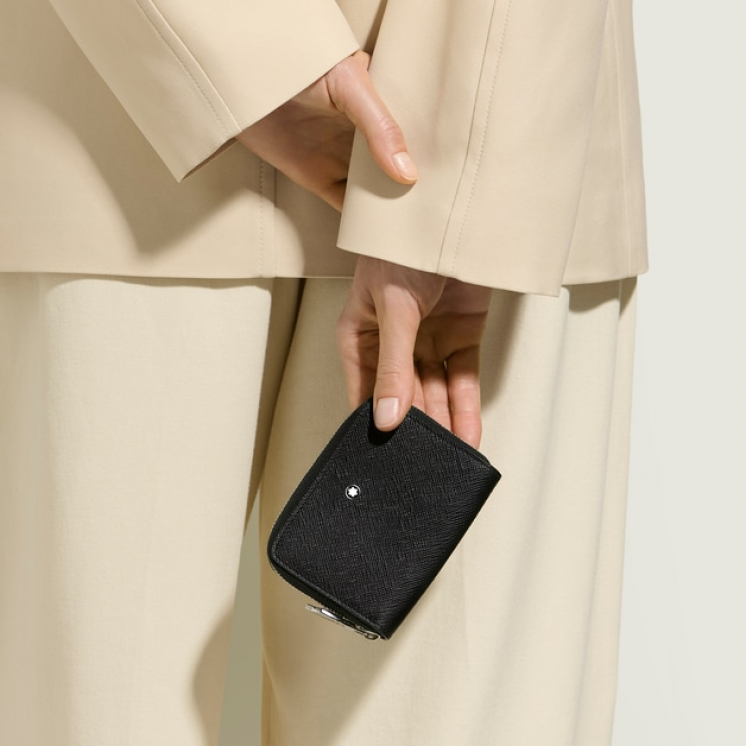 Mini Portefeuille 2cc Zippé en Cuir Sartorial