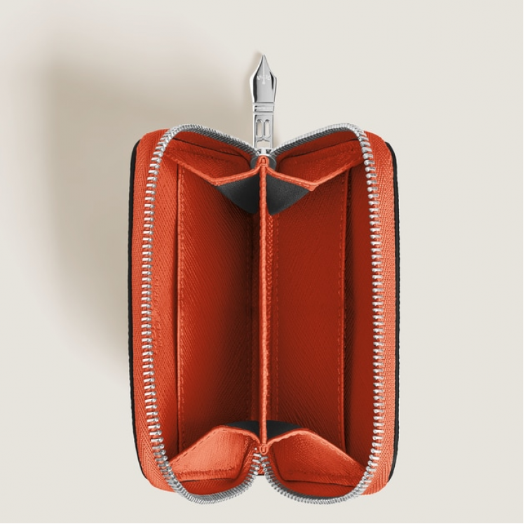 Mini Portefeuille 2cc Zippé en Cuir Sartorial