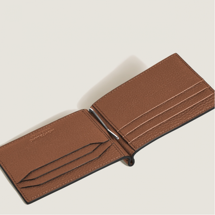 Portefeuille 6cc avec Pince à Billets en Cuir Grainé
