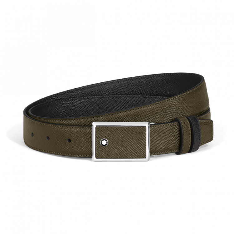 Ceinture R&eacute;versible Plaque en Marqueterie 30 mm en Cuir Sartorial