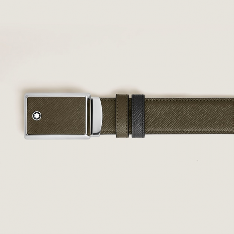 Ceinture Réversible Plaque en Marqueterie 30 mm en Cuir Sartorial