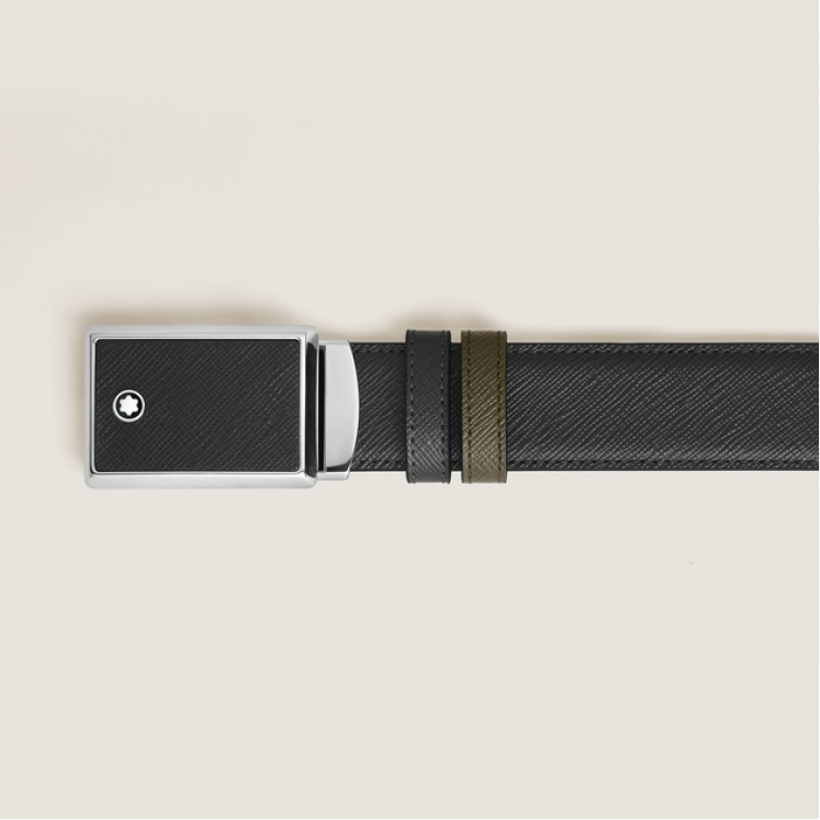 Ceinture Réversible Plaque en Marqueterie 30 mm en Cuir Sartorial