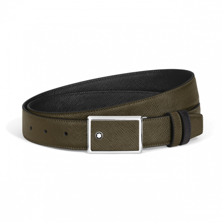 Ceinture Réversible Plaque en Marqueterie 30 mm en Cuir Sartorial