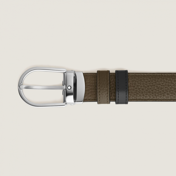 Ceinture réversible à boucle fer à cheval de 30 mm en cuir kaki/noir