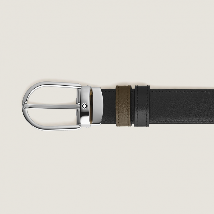 Ceinture réversible à boucle fer à cheval de 30 mm en cuir kaki/noir