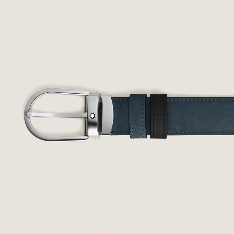 Ceinture réversible à boucle fer à cheval de 30 mm en cuir bleu velours/noir