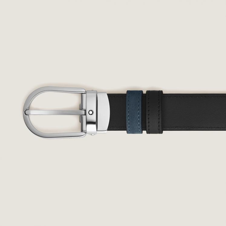 Ceinture réversible à boucle fer à cheval de 30 mm en cuir bleu velours/noir