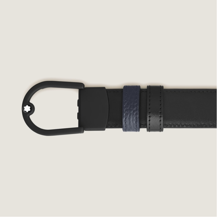 Ceinture réversible boucle fer à cheval de 30 mm en cuir bleu nuit/noir
