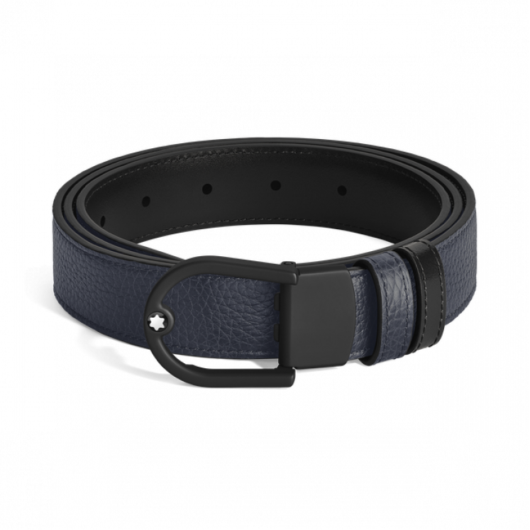 Ceinture réversible boucle fer à cheval de 30 mm en cuir bleu nuit/noir