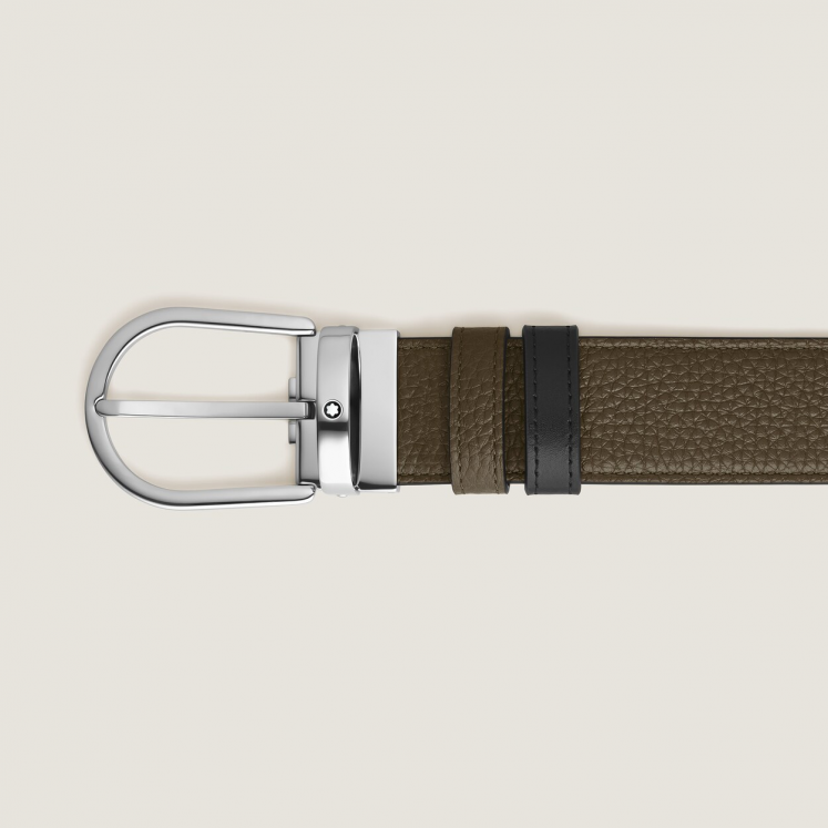 Ceinture réversible à boucle fer à cheval de 35 mm en cuir kaki/noir