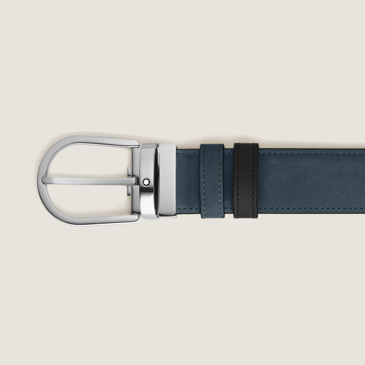 Ceinture réversible à boucle fer à cheval de 35 mm en cuir bleu velours/noir