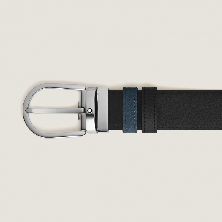Ceinture réversible à boucle fer à cheval de 35 mm en cuir bleu velours/noir
