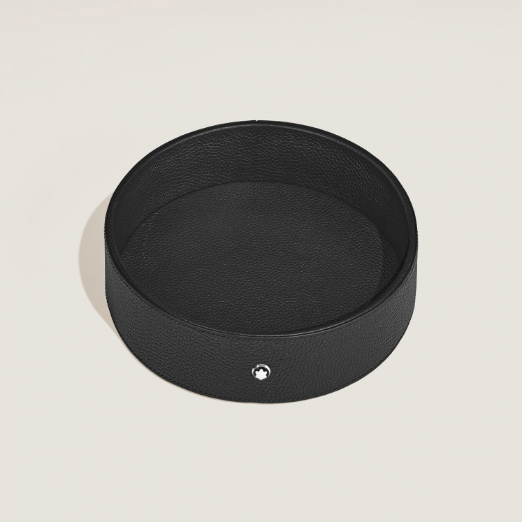 Grand Plateau de Bureau Rond en Cuir Grainé