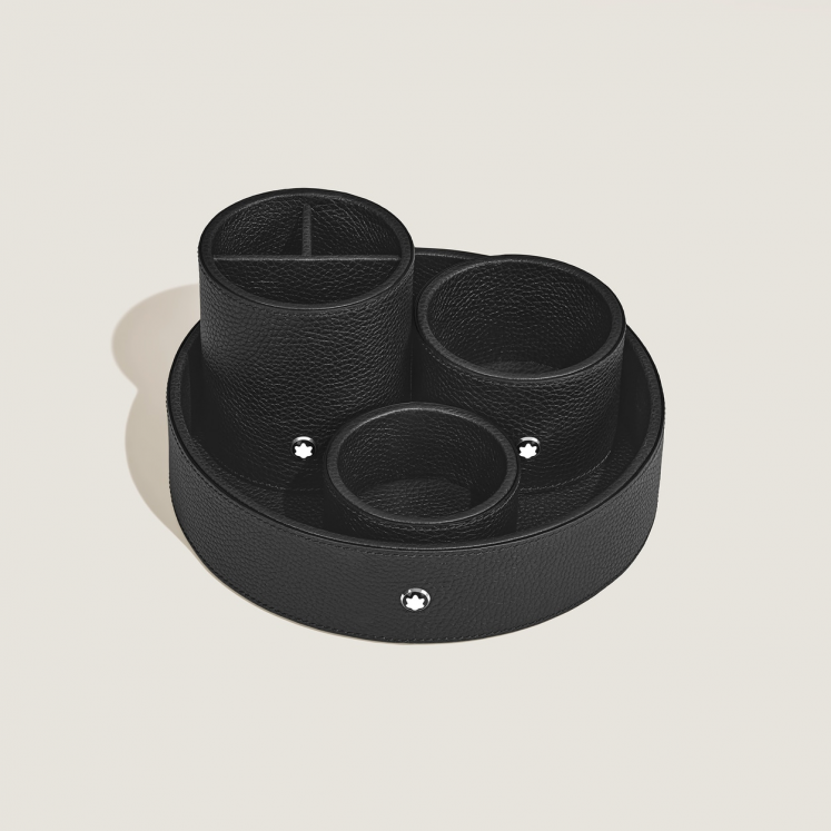 Grand Plateau de Bureau Rond en Cuir Grainé
