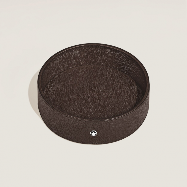 Grand Plateau de Bureau Rond en Cuir Grainé