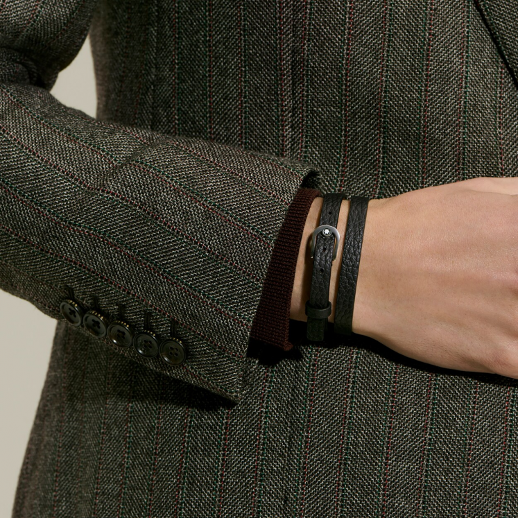 Bracelet Réglable à Boucle Fer à Cheval en Cuir Grainé