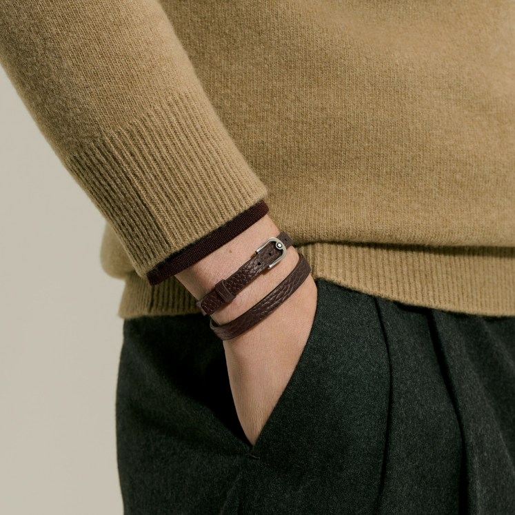 Bracelet Réglable Horseshoe en Cuir Grainé