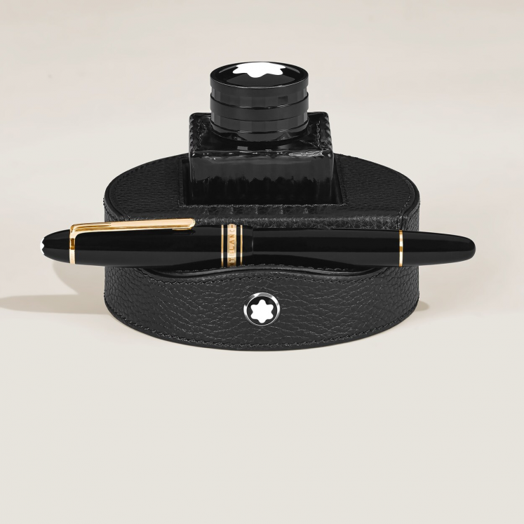 Présentoir pour encre et stylo en cuir grainé