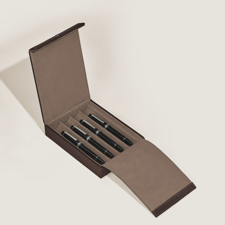 Coffret de Voyage pour 4 Instruments d’Écriture en Cuir Grainé