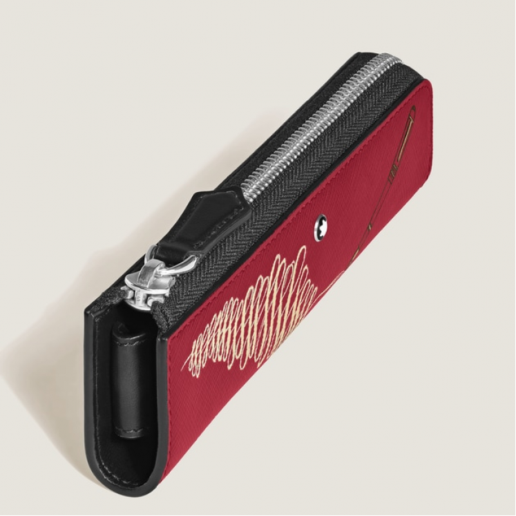 Étui pour 1 Instrument d'Écriture Zippé Année du Cheval en Cuir Sartorial