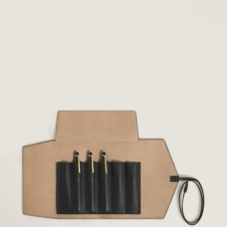 Étui pour 6 stylos à rabat en cuir grainé